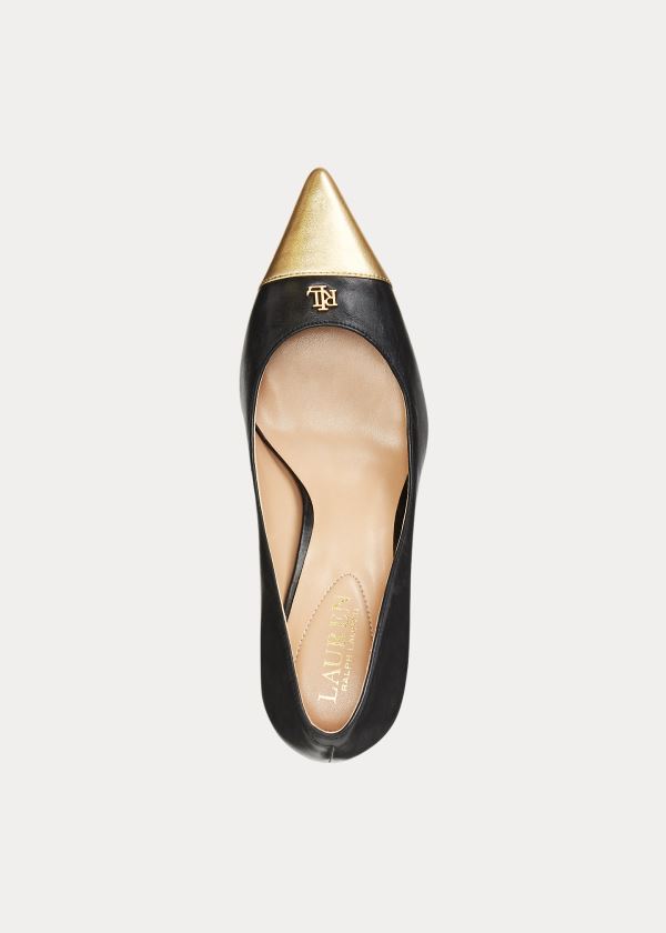 Ralph Lauren Lanette Læder Špicí-Cap Pump Černé Zlaté | X6Vq146e