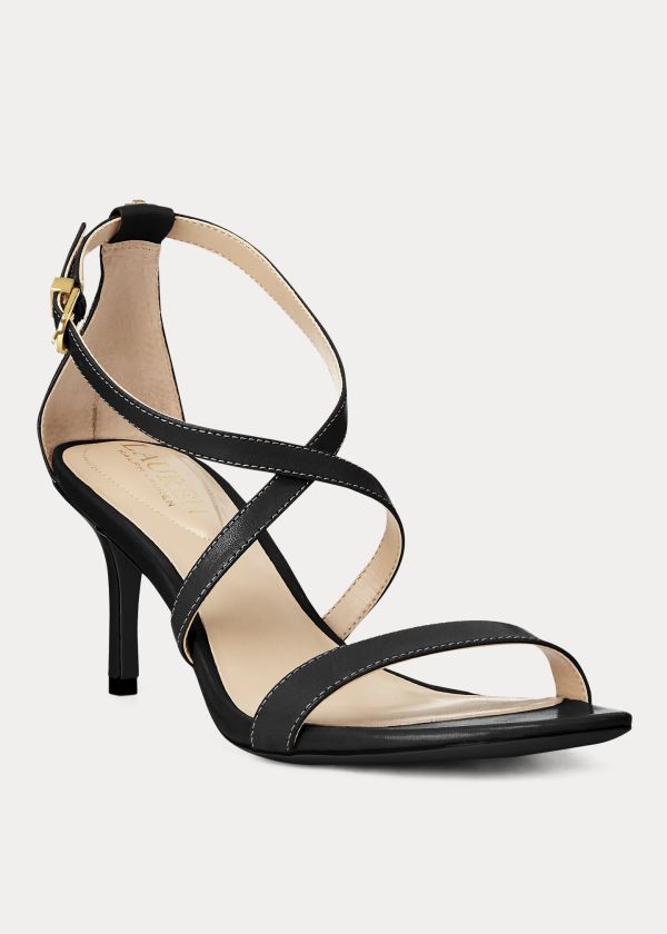 Ralph Lauren Leaton Læder Sandal Černé | DCymzTk3
