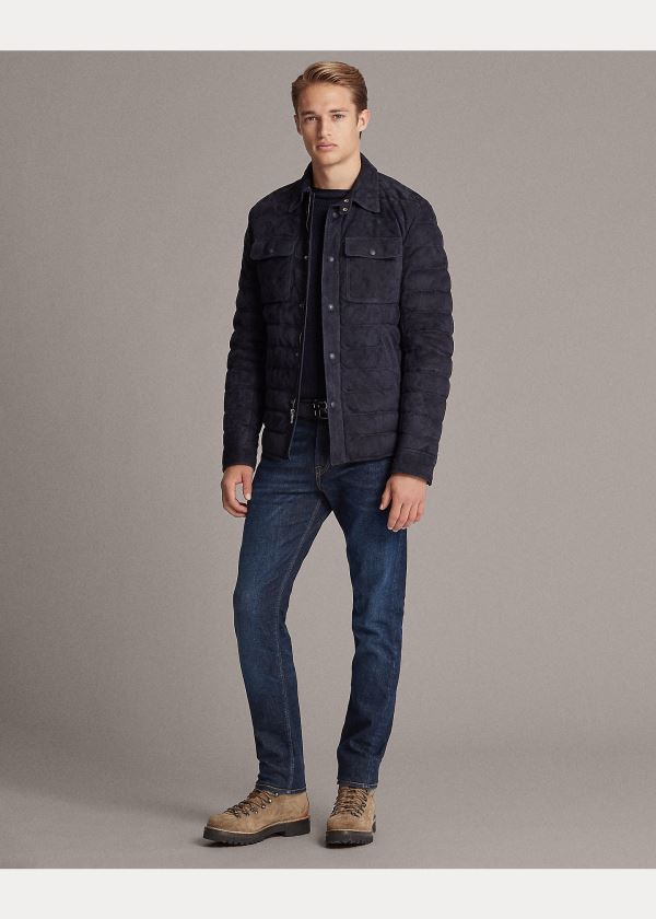 Ralph Lauren Leeson Semišové Down Jacket Tmavě Blankyt | vYsrSk1v