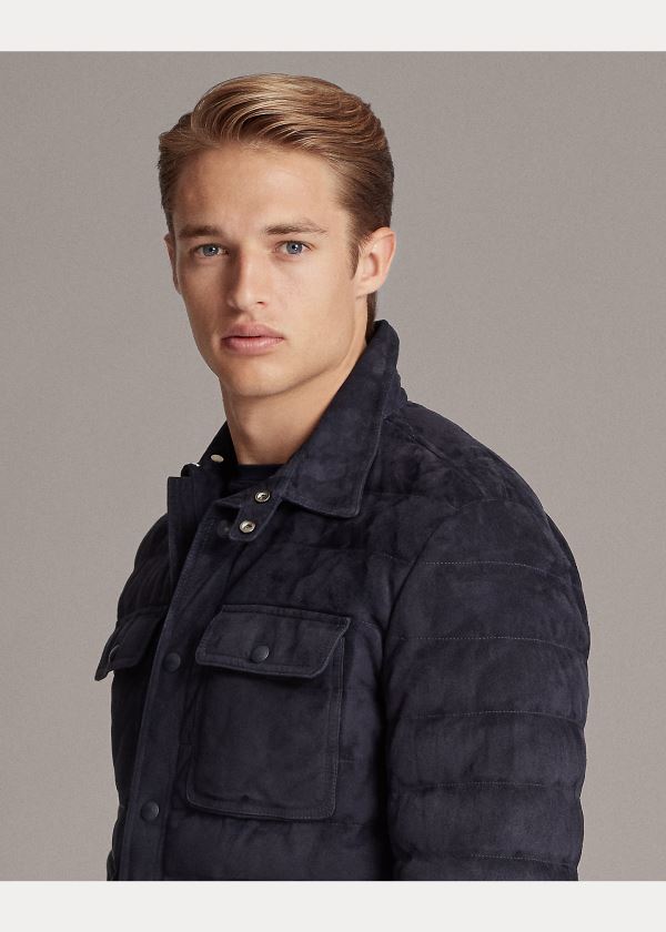 Ralph Lauren Leeson Semišové Down Jacket Tmavě Blankyt | vYsrSk1v