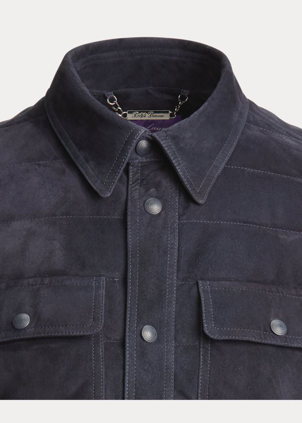 Ralph Lauren Leeson Semišové Down Jacket Tmavě Blankyt | vYsrSk1v