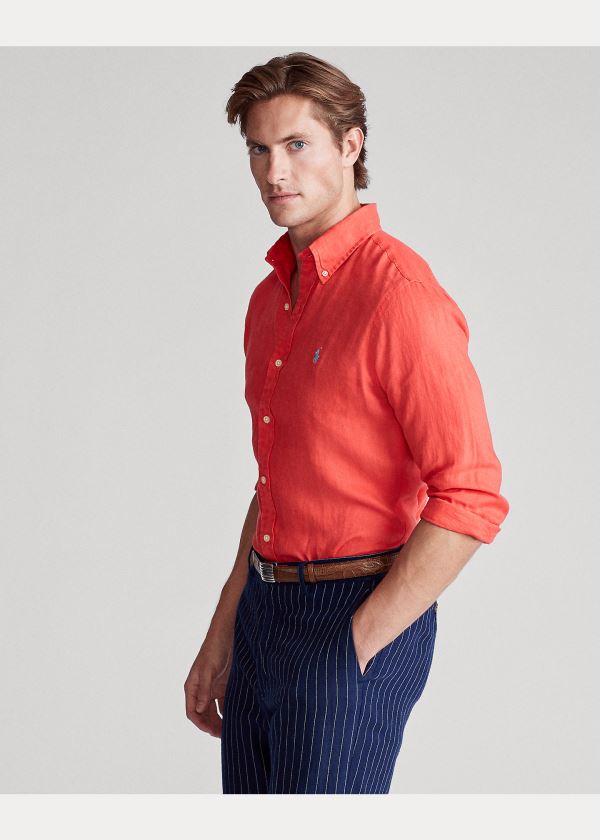 Ralph Lauren Lehké Linen Shirt Červené | zYTNDLi6