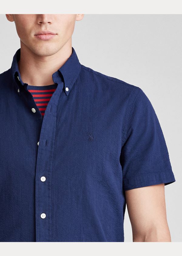 Ralph Lauren Lehké Seersucker Shirt Tmavě Blankyt | pmDSCa5v