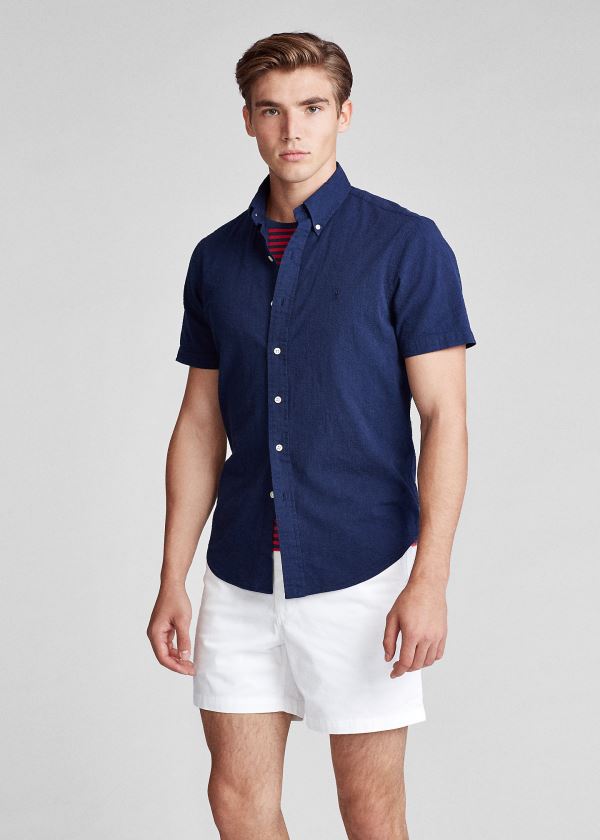 Ralph Lauren Lehké Seersucker Shirt Tmavě Blankyt | pmDSCa5v