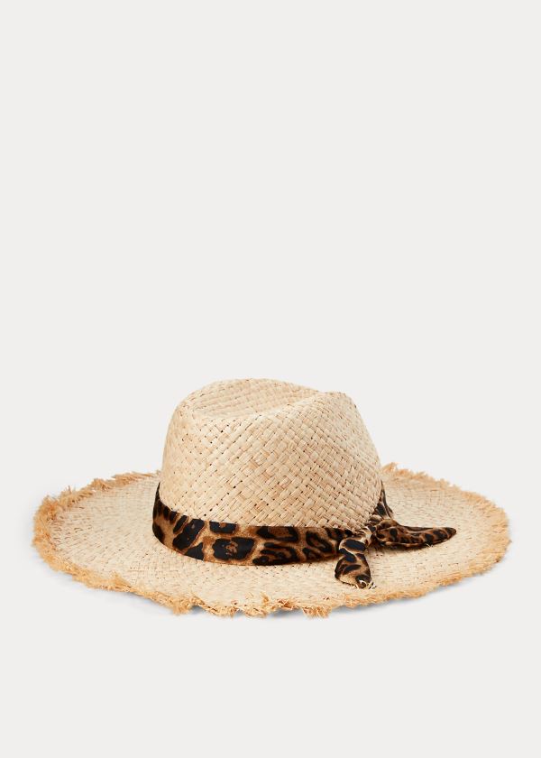 Ralph Lauren Leopard-Bow Raffia Sun Hat Leopard Béžový | PVvDrGJy
