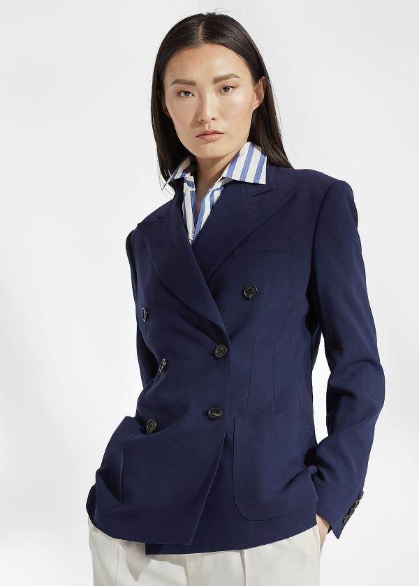 Ralph Lauren Leslie Wool Crepe Jacket Tmavě Blankyt | vfE0JWag