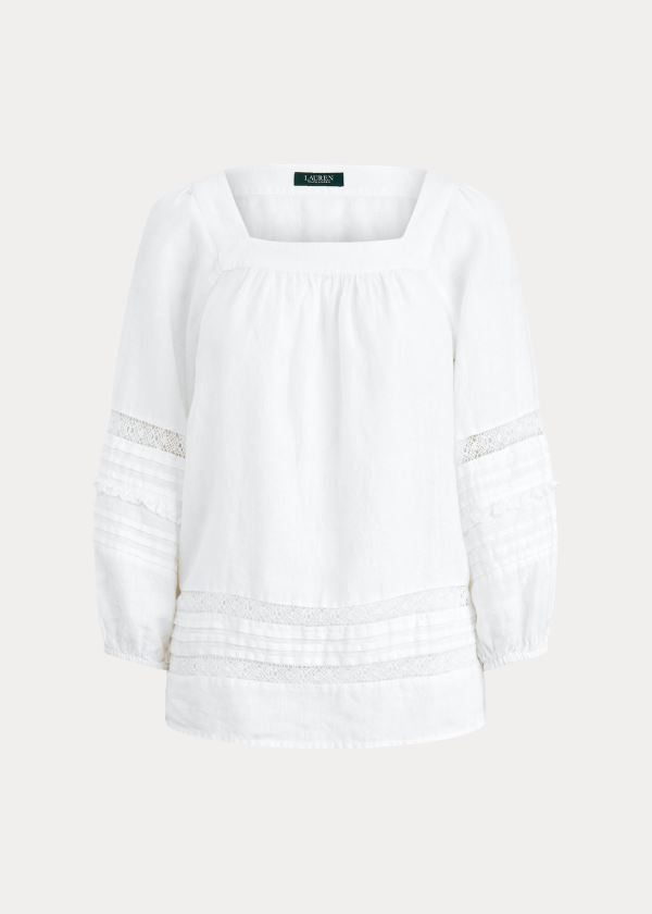 Ralph Lauren Linen Balloon-Sleeve Top Bílé | FyvbIhZc