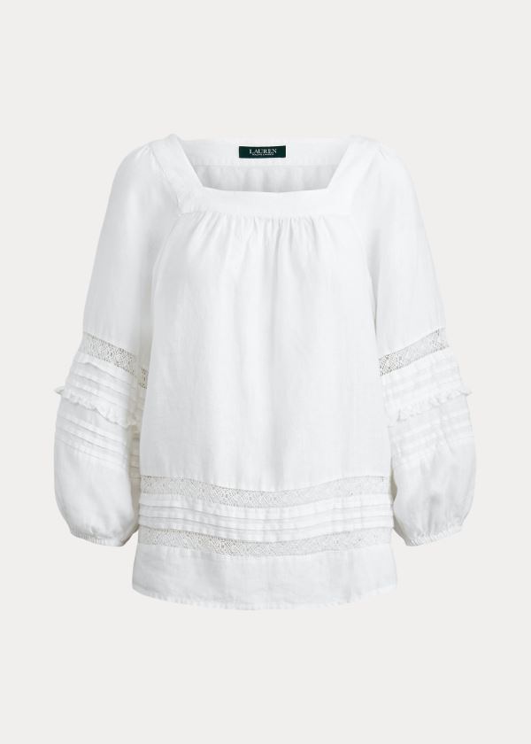 Ralph Lauren Linen Balloon-Sleeve Top Bílé | czrX1MW3