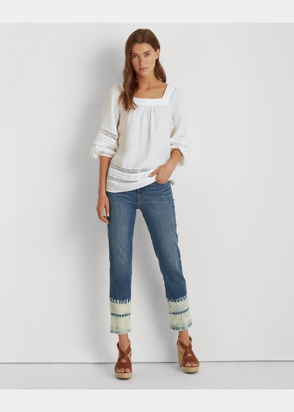Ralph Lauren Linen Balloon-Sleeve Top Bílé | czrX1MW3