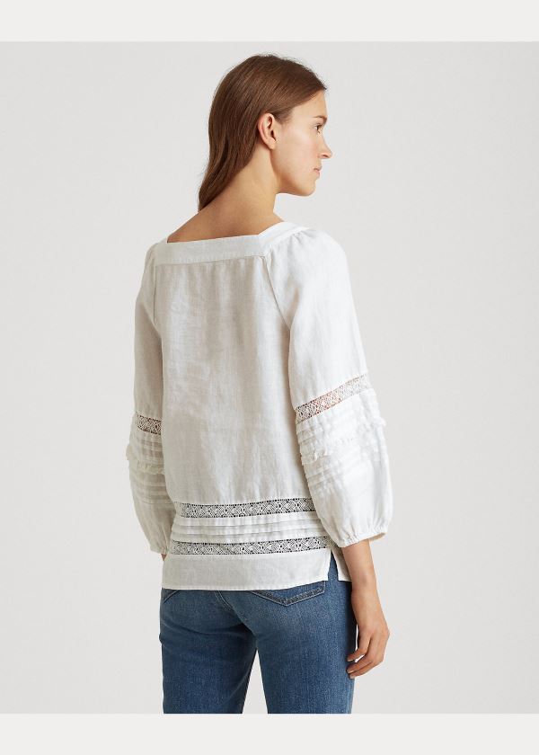 Ralph Lauren Linen Balloon-Sleeve Top Bílé | czrX1MW3