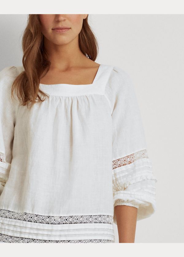 Ralph Lauren Linen Balloon-Sleeve Top Bílé | czrX1MW3
