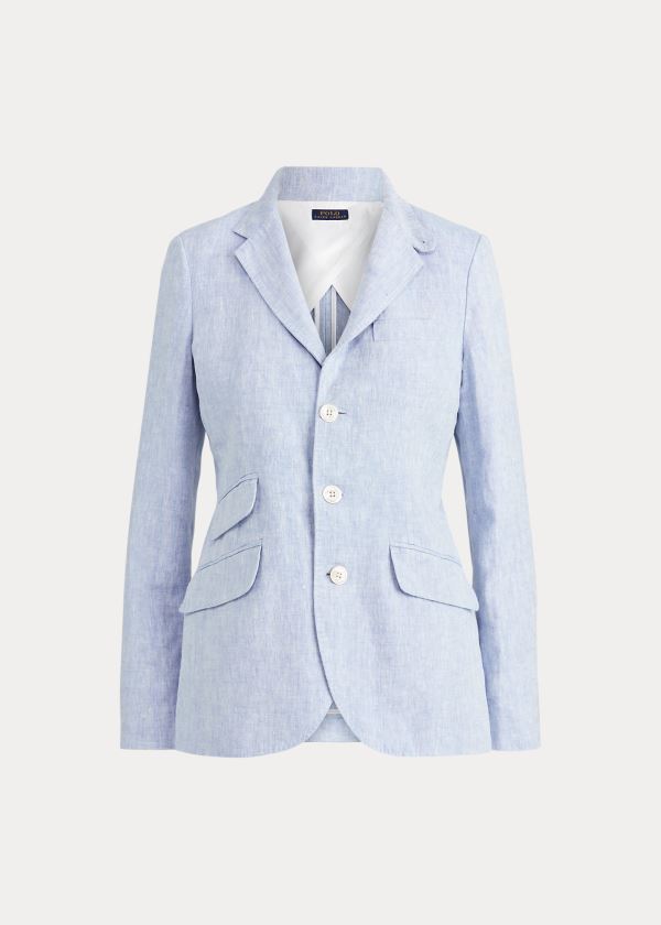 Ralph Lauren Linen Blazer Světle Blankyt | zcNwwdGB