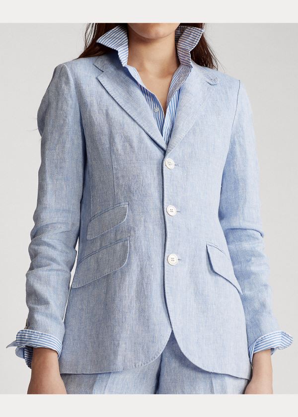 Ralph Lauren Linen Blazer Světle Blankyt | zcNwwdGB