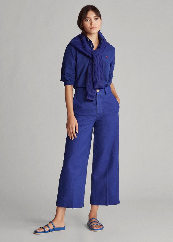Ralph Lauren Linen-Blend Široké-Leg Pant Královská Modrá Blankyt | SwduBjm5