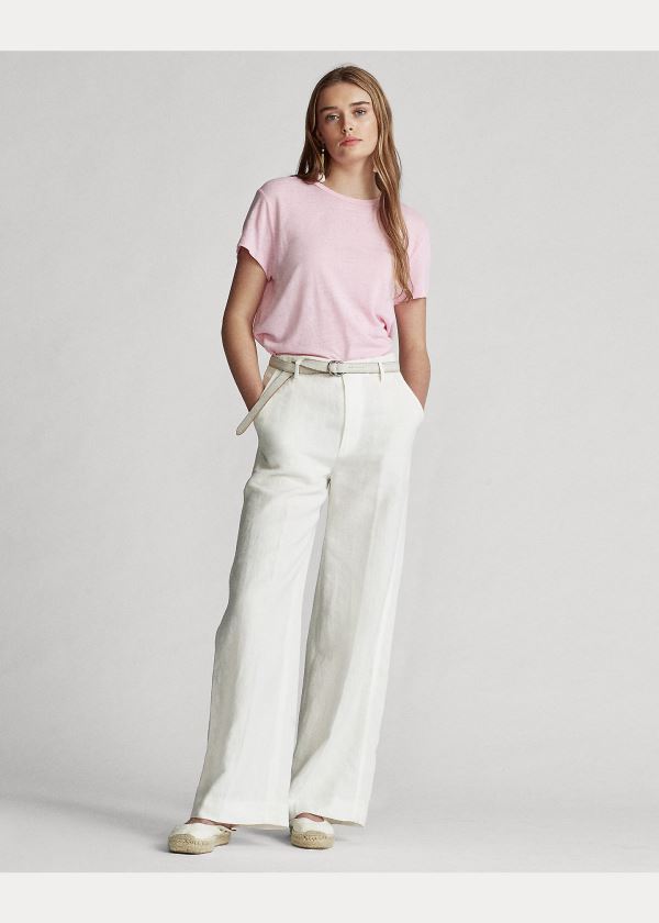 Ralph Lauren Linen Crewneck Tee Růžové | ZXMYAQbA
