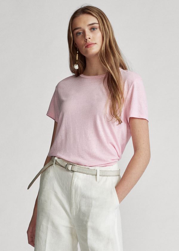 Ralph Lauren Linen Crewneck Tee Růžové | ZXMYAQbA