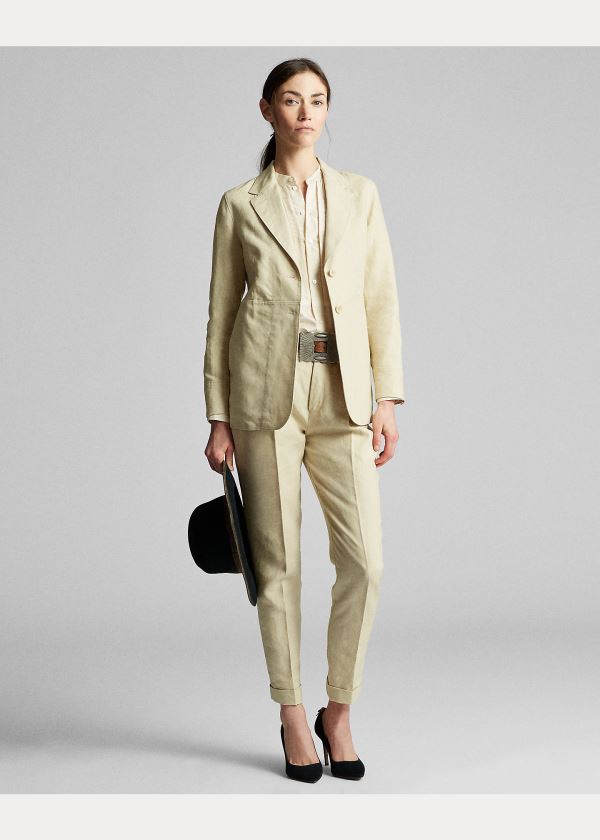 Ralph Lauren Linen Jezdectví Jacket Krém | WxiX90ms