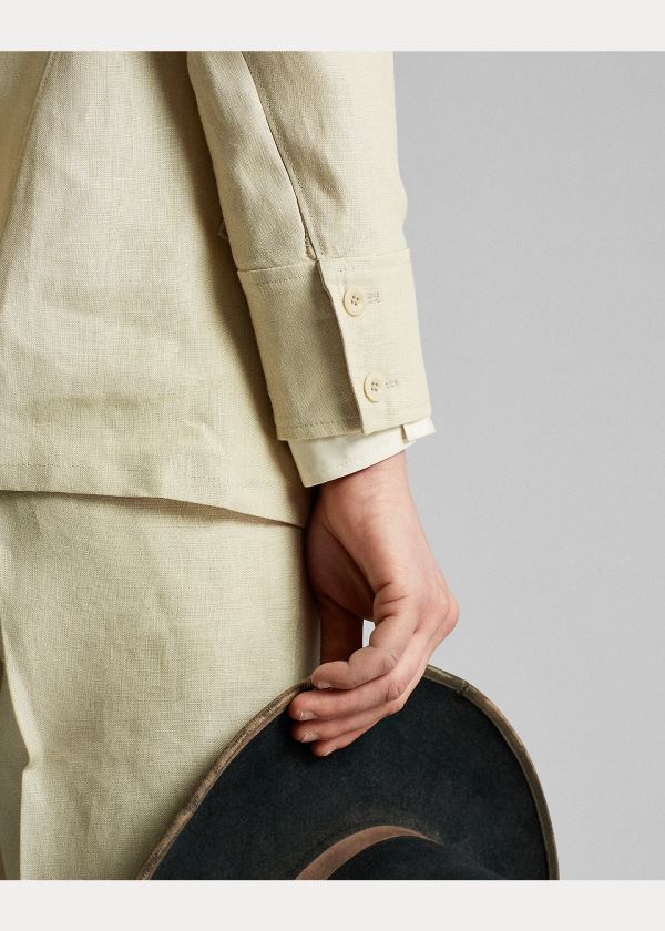 Ralph Lauren Linen Jezdectví Jacket Krém | WxiX90ms