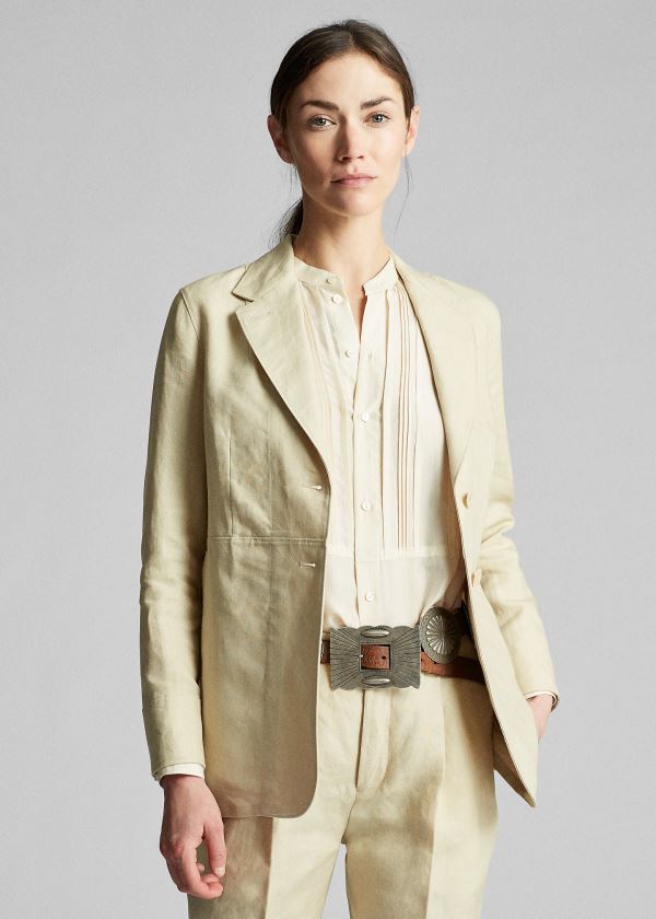 Ralph Lauren Linen Jezdectví Jacket Krém | WxiX90ms