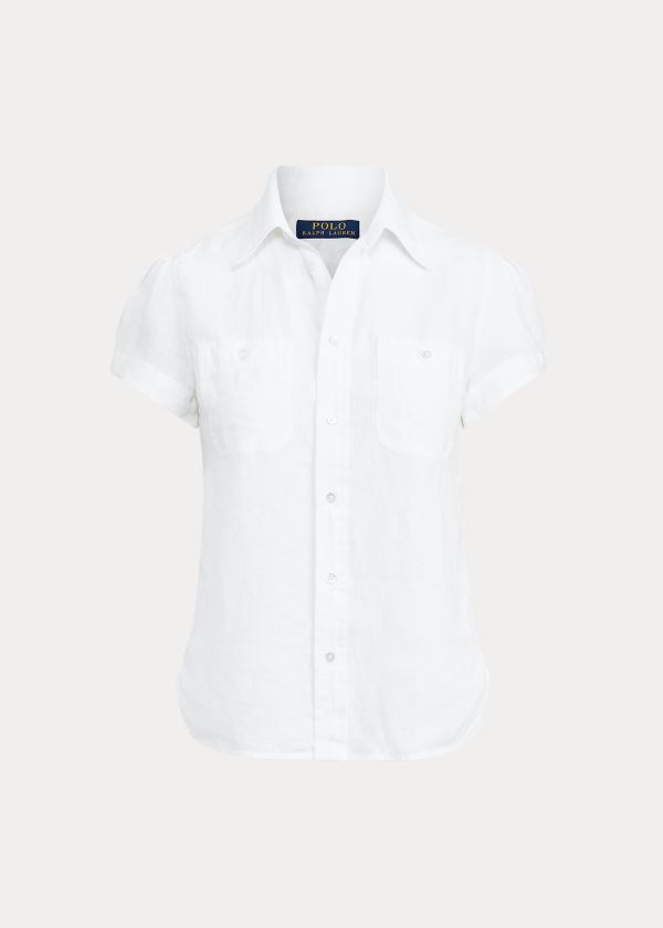 Ralph Lauren Linen Krátké-Sleeve Shirt Bílé | HFYc4jmt