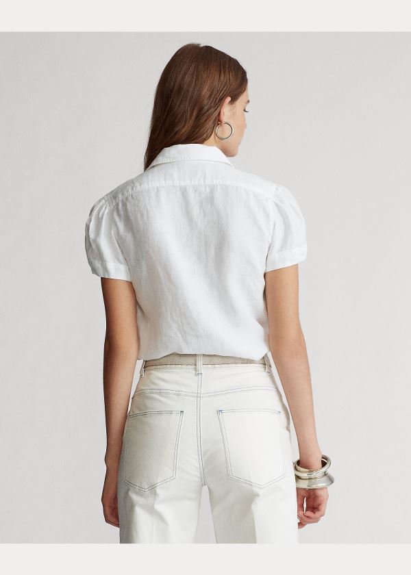 Ralph Lauren Linen Krátké-Sleeve Shirt Bílé | HFYc4jmt