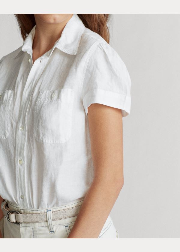 Ralph Lauren Linen Krátké-Sleeve Shirt Bílé | HFYc4jmt