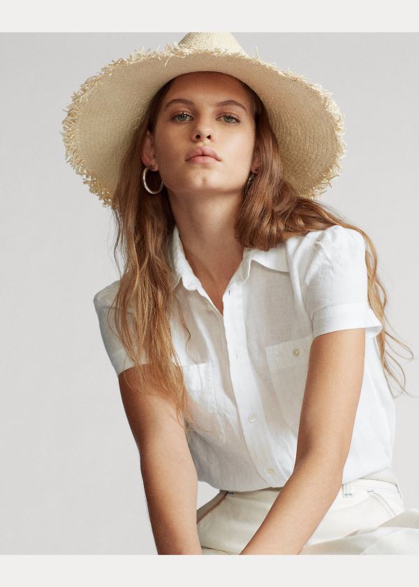 Ralph Lauren Linen Krátké-Sleeve Shirt Bílé | HFYc4jmt