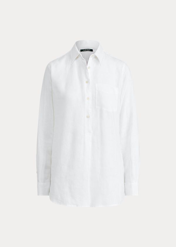 Ralph Lauren Linen Long-Sleeve Shirt Bílé | Cq8j5Fgw