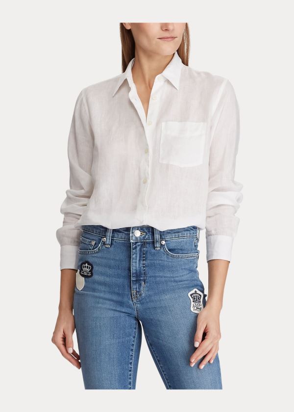 Ralph Lauren Linen Long-Sleeve Shirt Bílé | ErFHtWiq