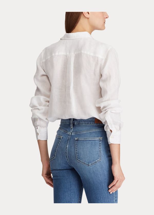 Ralph Lauren Linen Long-Sleeve Shirt Bílé | ErFHtWiq