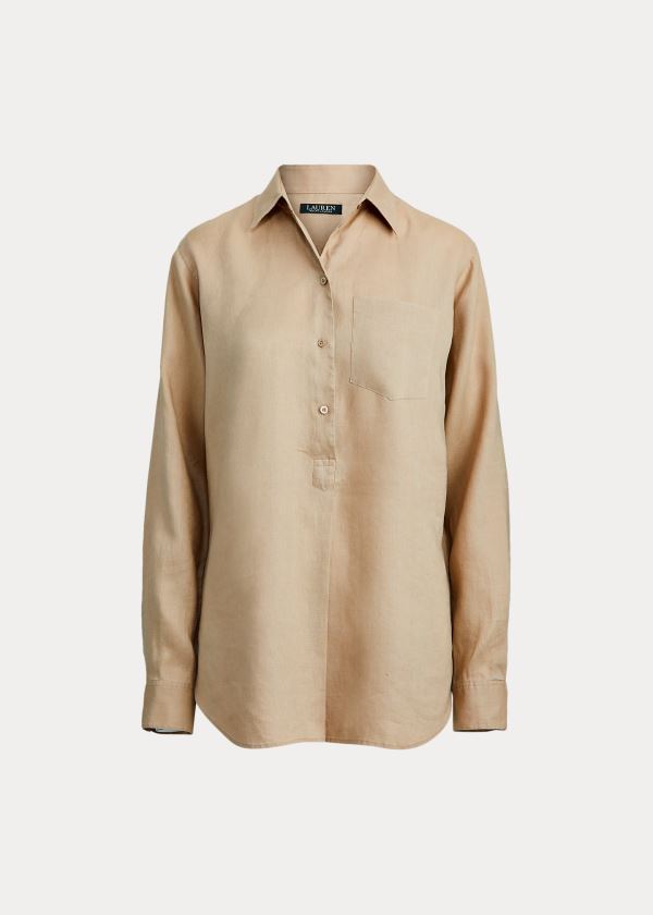 Ralph Lauren Linen Long-Sleeve Shirt Hnědožlutý | DqCTvo3M