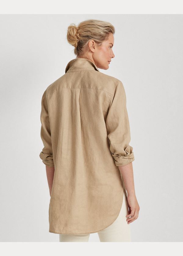Ralph Lauren Linen Long-Sleeve Shirt Hnědožlutý | DqCTvo3M