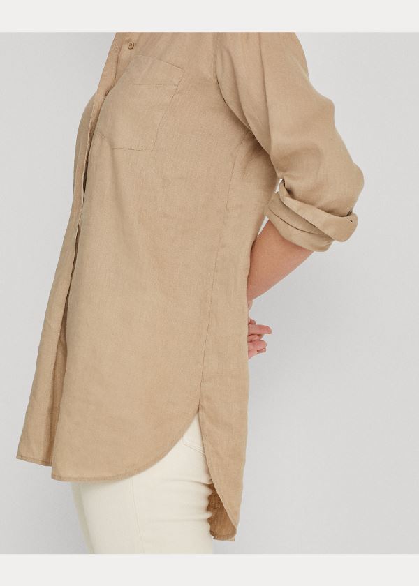 Ralph Lauren Linen Long-Sleeve Shirt Hnědožlutý | DqCTvo3M