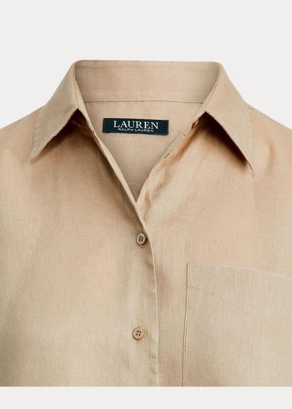 Ralph Lauren Linen Long-Sleeve Shirt Hnědožlutý | DqCTvo3M