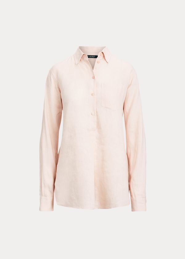 Ralph Lauren Linen Long-Sleeve Shirt Růžové | JAH5TlML