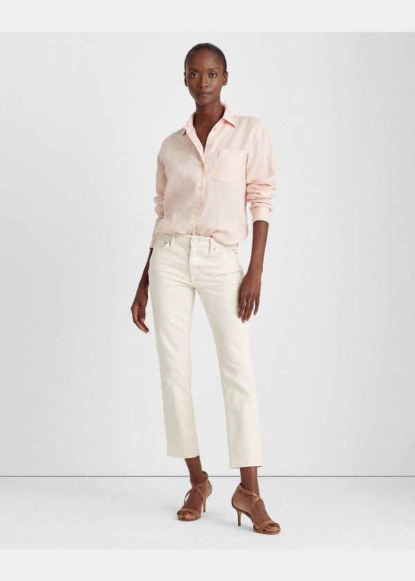 Ralph Lauren Linen Long-Sleeve Shirt Růžové | JAH5TlML
