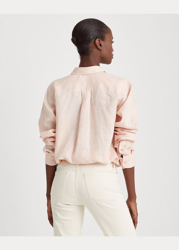 Ralph Lauren Linen Long-Sleeve Shirt Růžové | JAH5TlML