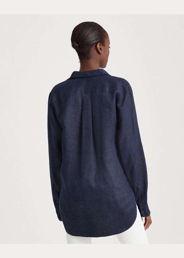 Ralph Lauren Linen Long-Sleeve Shirt Tmavě Blankyt | lmMo0PNC