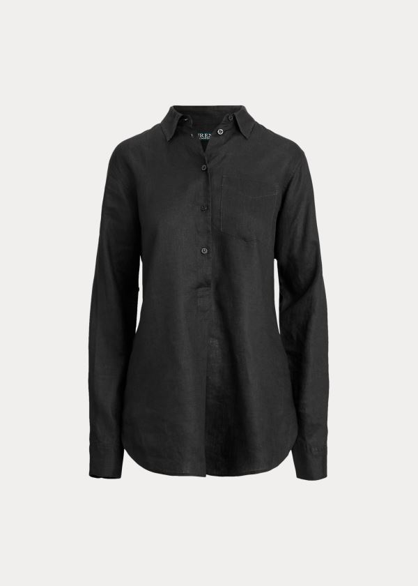 Ralph Lauren Linen Long-Sleeve Shirt Černé | TtQ6xowV