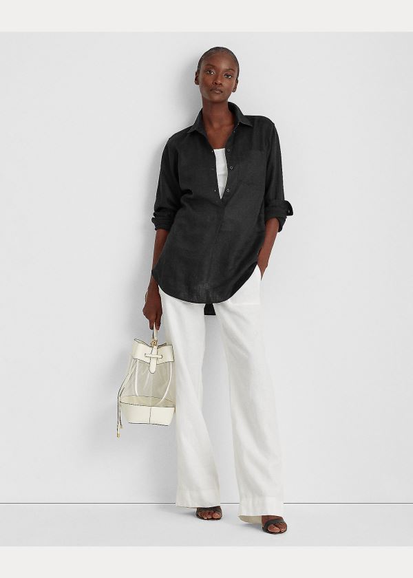Ralph Lauren Linen Long-Sleeve Shirt Černé | TtQ6xowV