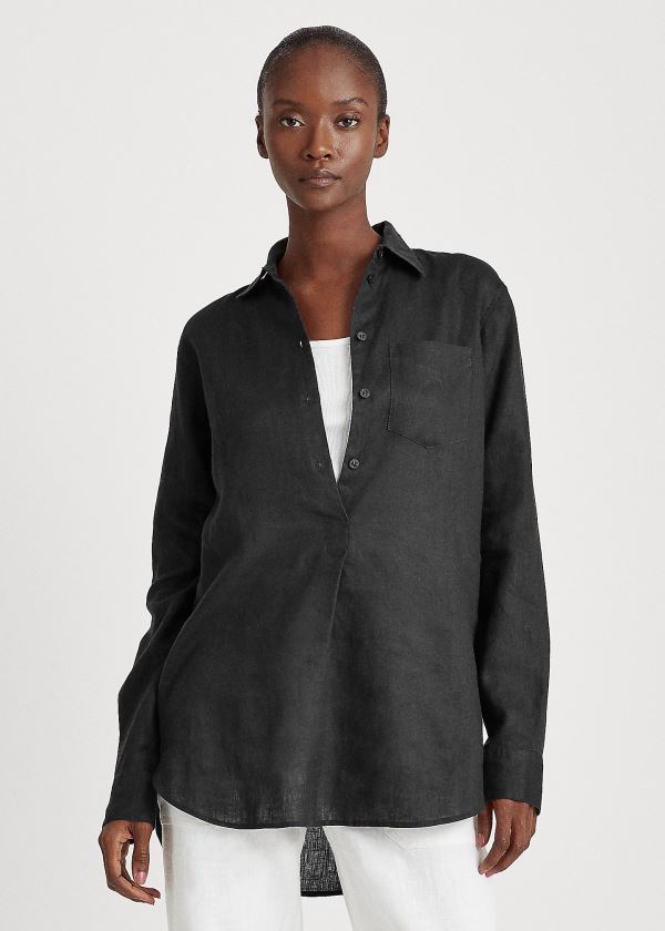 Ralph Lauren Linen Long-Sleeve Shirt Černé | TtQ6xowV