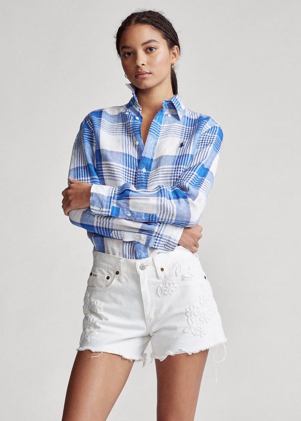 Ralph Lauren Linen Madras Shirt Bílé Blankyt | oVJ4EpOE