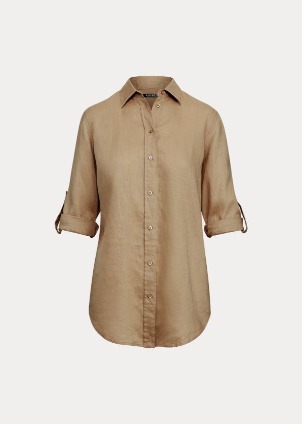 Ralph Lauren Linen Shirt Hnědožlutý | VNfiiWmV