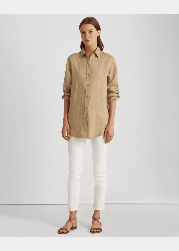 Ralph Lauren Linen Shirt Hnědožlutý | VNfiiWmV