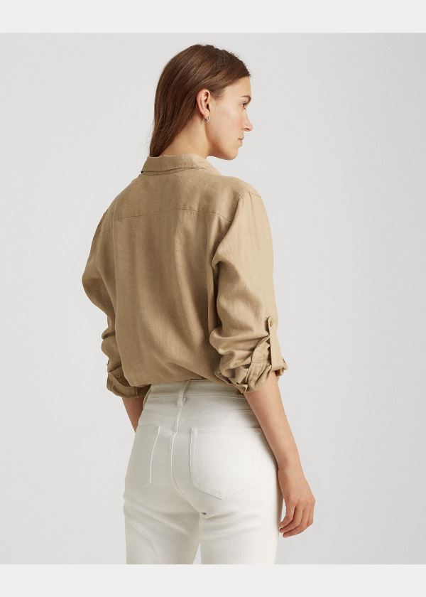Ralph Lauren Linen Shirt Hnědožlutý | VNfiiWmV