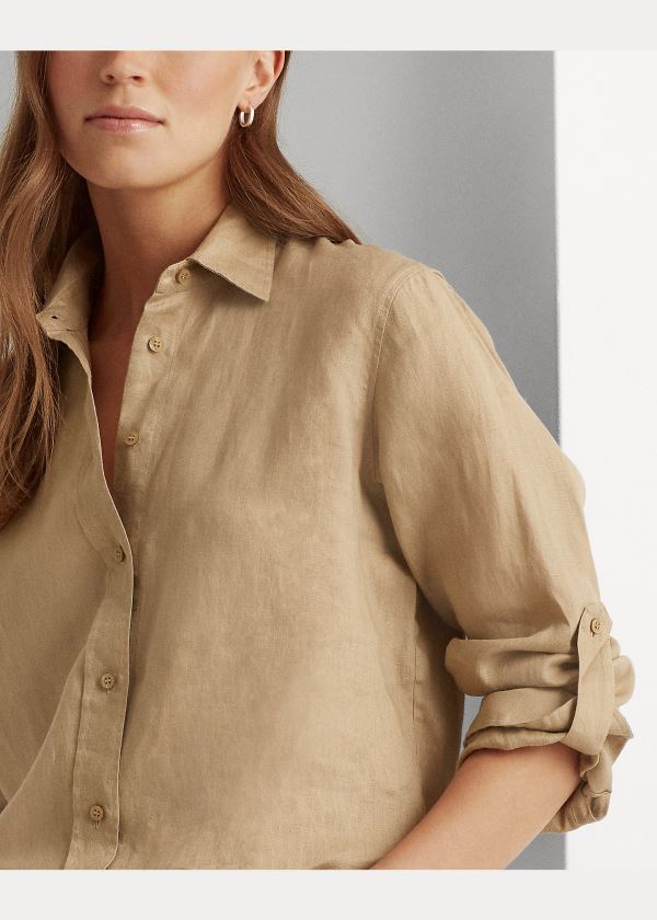 Ralph Lauren Linen Shirt Hnědožlutý | VNfiiWmV