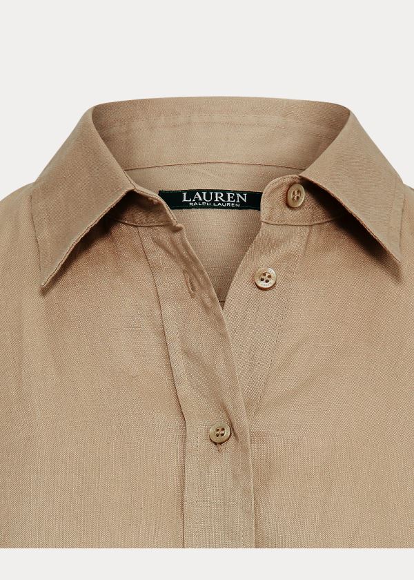 Ralph Lauren Linen Shirt Hnědožlutý | VNfiiWmV