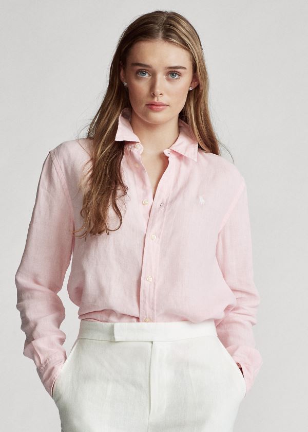 Ralph Lauren Linen Shirt Růžové | 3DeE2LDK