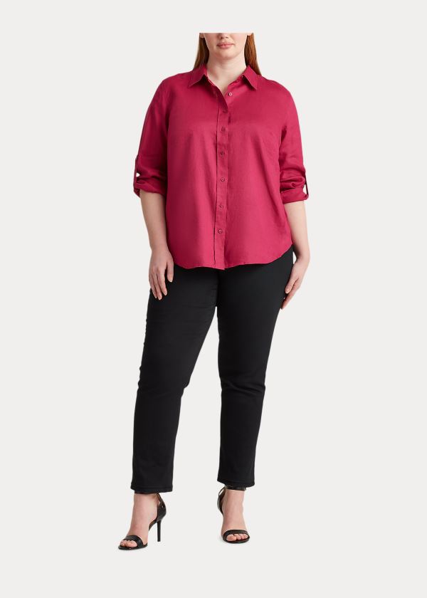 Ralph Lauren Linen Shirt Světle Fuchsie | pO8mfCWK