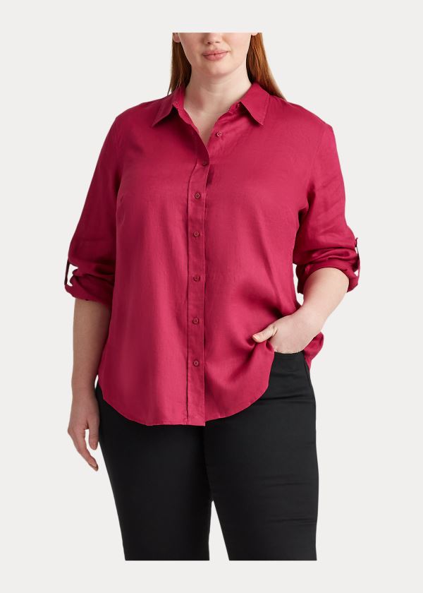 Ralph Lauren Linen Shirt Světle Fuchsie | pO8mfCWK